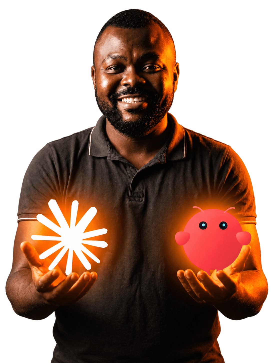 Bendali, souriant, éclairé par une lumière orange